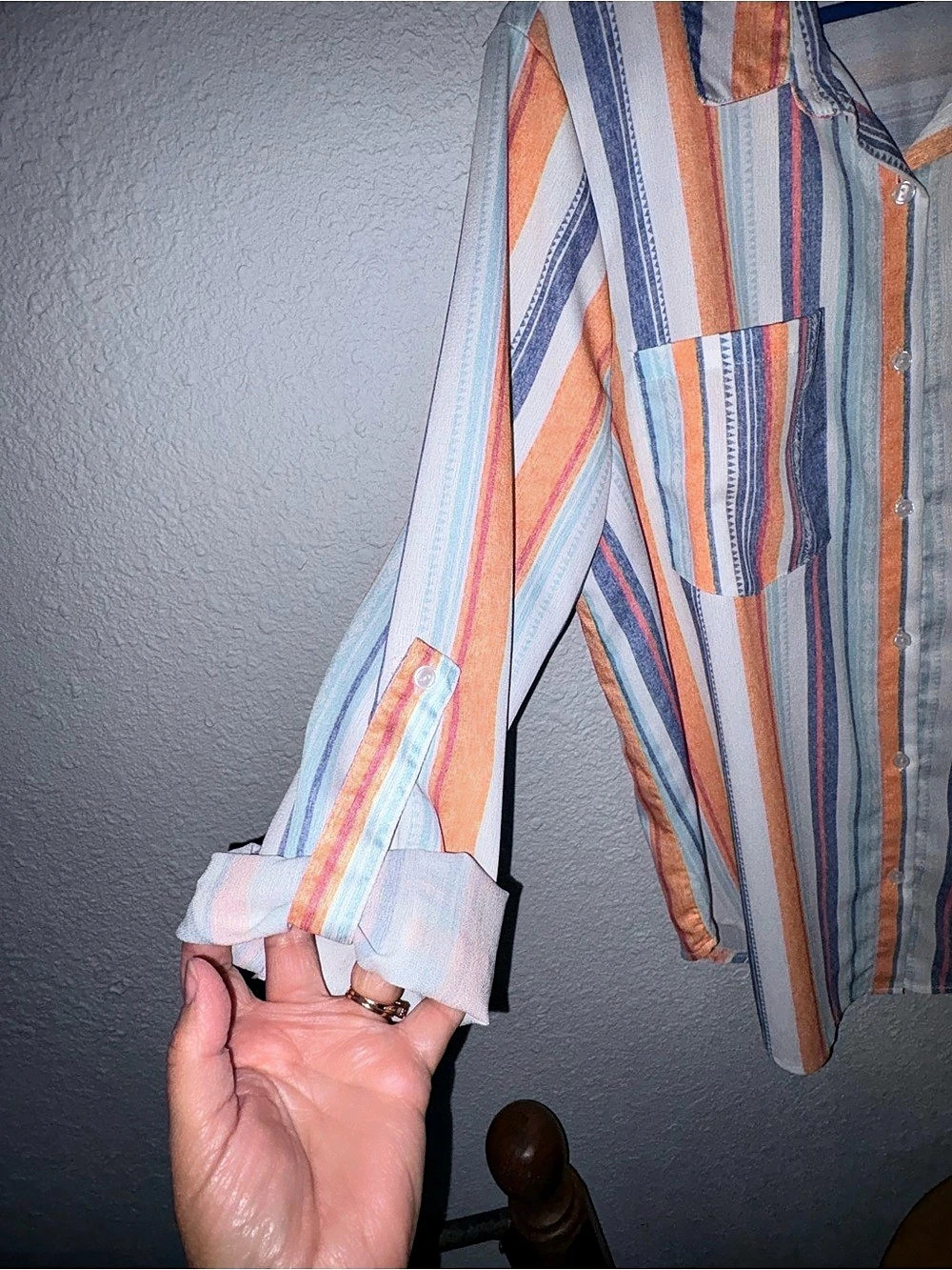 Striped Long Sleeve Shirt in Blue & Orange XL Like New - Picture 5 of 5